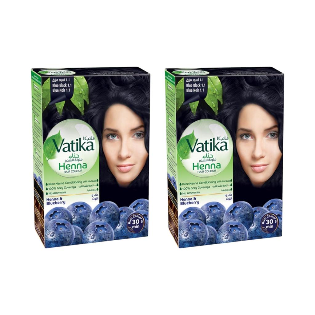 Color de Cabello Henna - Negro Azul Paquete de 2 - Vatika Naturals - Negro Azul 1.1 Color de Cabello