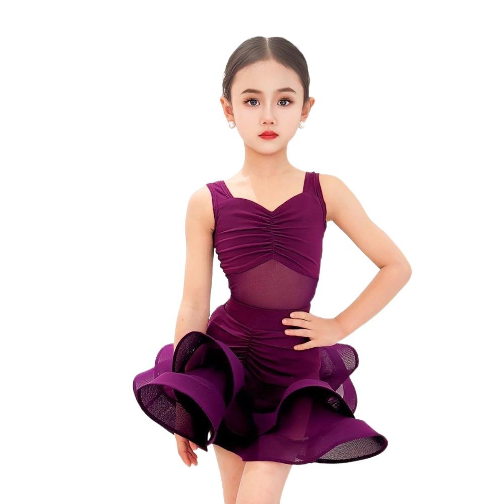 Purple Ballroom Dance Costume Professional Stage Costume Kids Latin Dance Dress  Children Girls