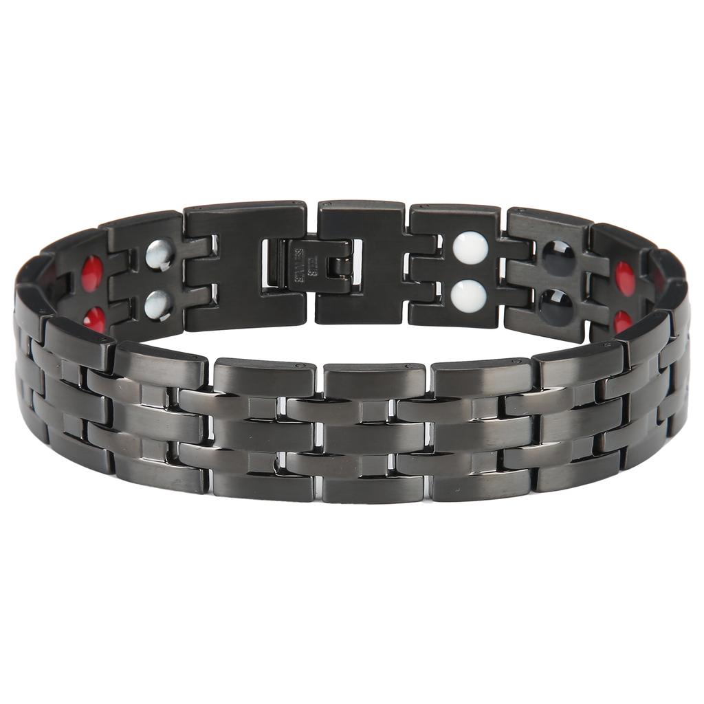 Men DoubleRow Magnetic Therapy Bracelet Pain Relief Magnet Bracelet Healthy Care Black