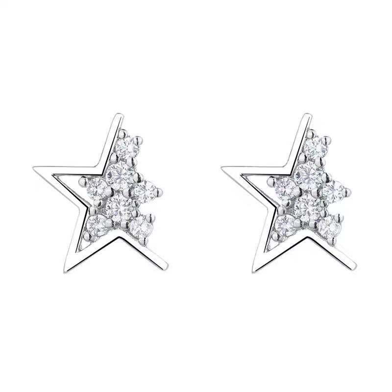 Korean Trendy Five-Pointed Star Diamond Stud Earrings for Women - Simple, Sparkling Design