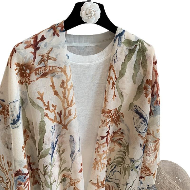 Loose Hong Kong style temperament silk scarf printing Japanese casual play wear personalized outer scarf shading cape shawl