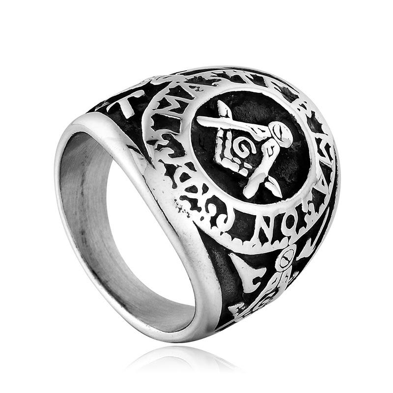 Silver Gold Color Tone Men's Masonic Compass Square Free Mason Ring High Polished Stainless Steel Male Ring Party Cool Jewelry