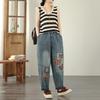 Übergröße Vintage Stickerei hohe Taille lässig locker Damen Frühling Sommer Herbst Jeans Denim Haremshose