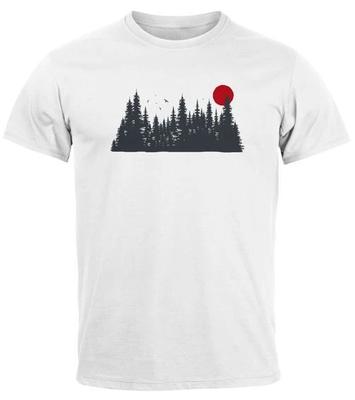 Herren 100% Baumwolle T-Shirt Herren T-Shirts Oberteil Motivshirt Frontdruck Waldsilhouette Naturdruck Outdoor-