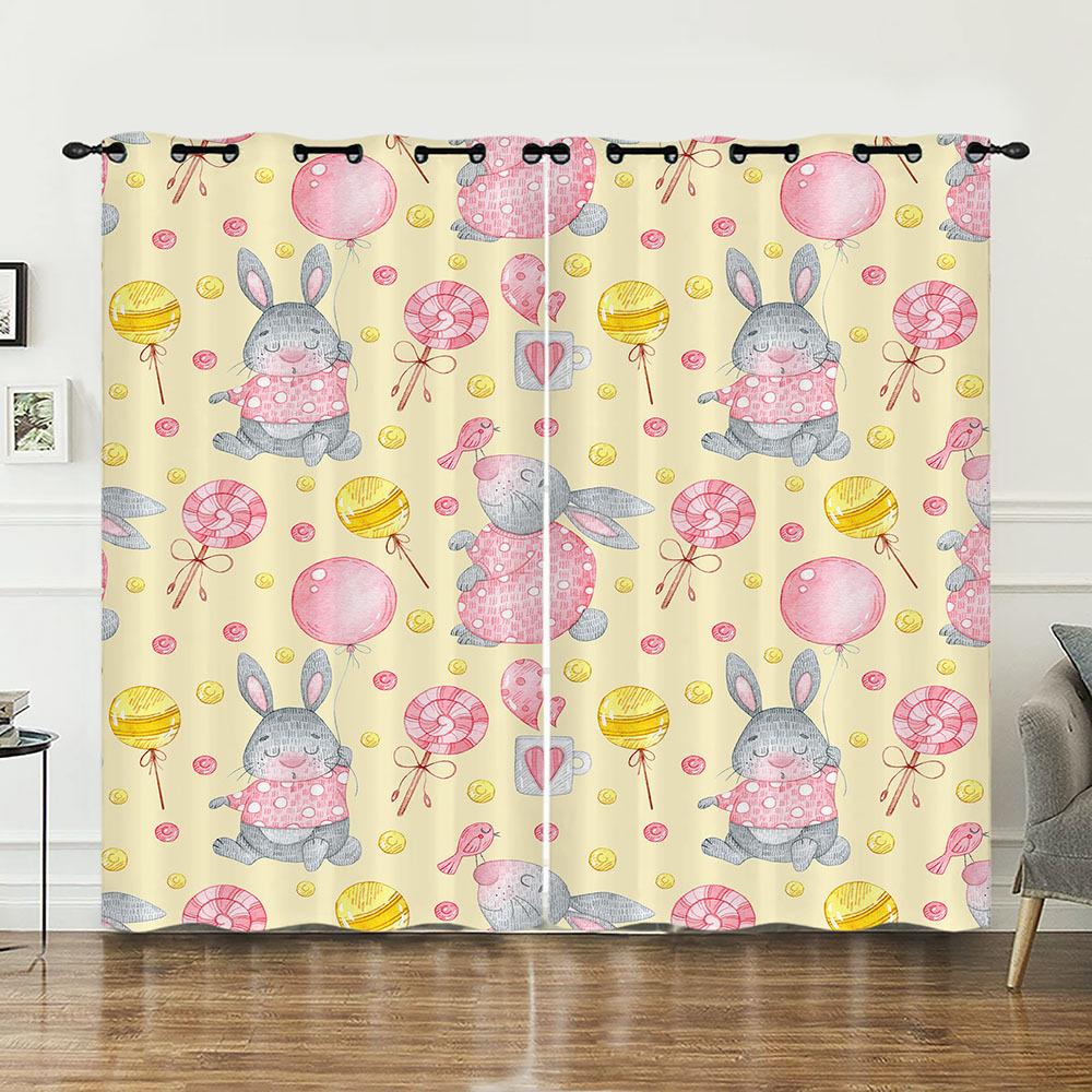 Curtain Rabbit Animal Illustration Curtain Digital Printing Blackout Curtain No Punching