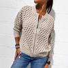 Women's Black Mesh Knit Cardigan with Zipper and Lace-Up Sleeve Detailing