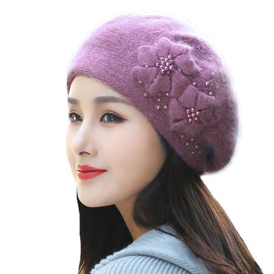 Women's Autumn Winter Padded Hat New Korean Version of Plushy Warm Rabbit Wool Thickened Pearl Beret