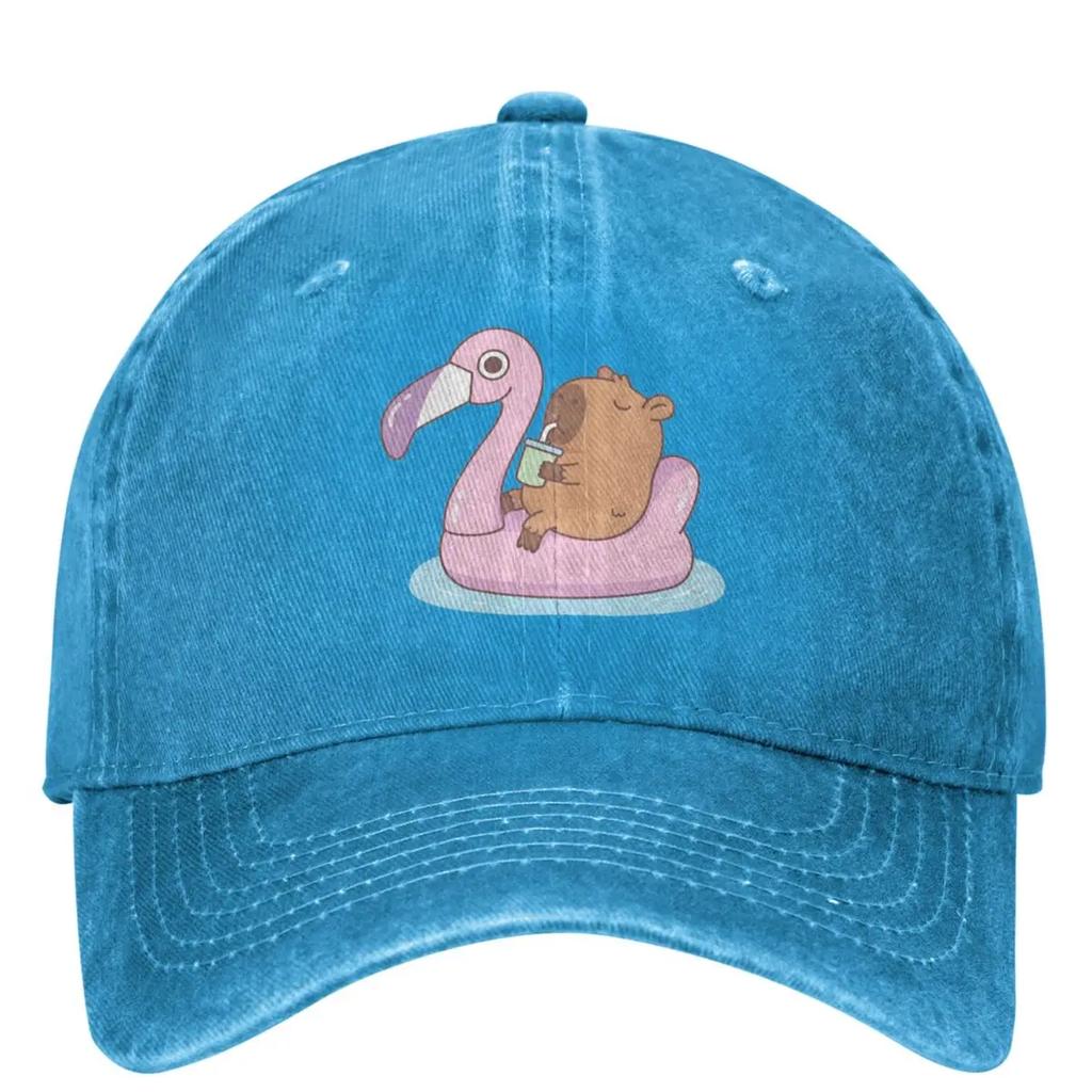 Cute Capybara Baseball Cap For Unisex Men Pink Flamingo Pool Float Casual Trucker Dad Hat Sun Visors Outdoor Sport Baseball Caps