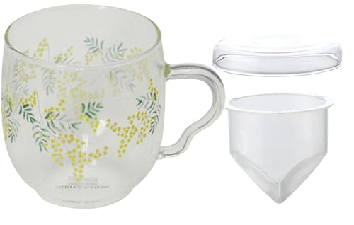 Yamaka Shoten x HIBIYA-KADAN  Flower Language: Mimosa  Chamiel Tea Set (Heat-Resistant Mug with Lid and Tea Strainer), 270ml, Diameter: Approx. 8 x 8c