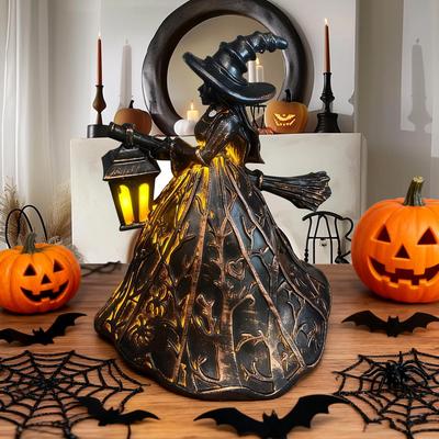 Halloween Resin Witch Craft Decoration Table Centerpiece Ornaments for Home Halloween Witch Light Decoration Haunted House Decor