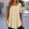 Summer New European and American Women's Square Neck T-Shirt Hollow Lace Sleeve Casual Top