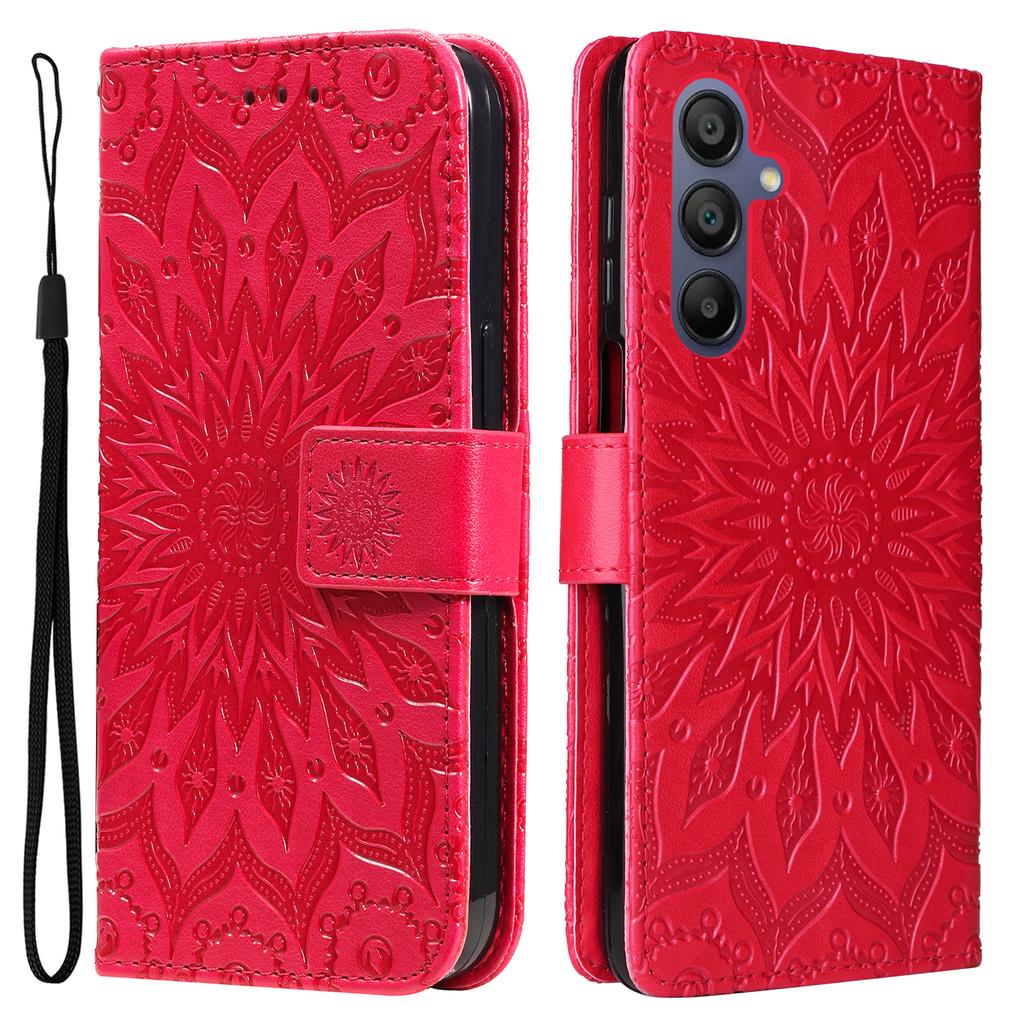 Für Samsung Galaxy A26 5G/A16 5G/A16 4G Handyhülle Sonnenblumen-geprägtes Leder-Brieftaschen-Ständer-Cover mit Riemen