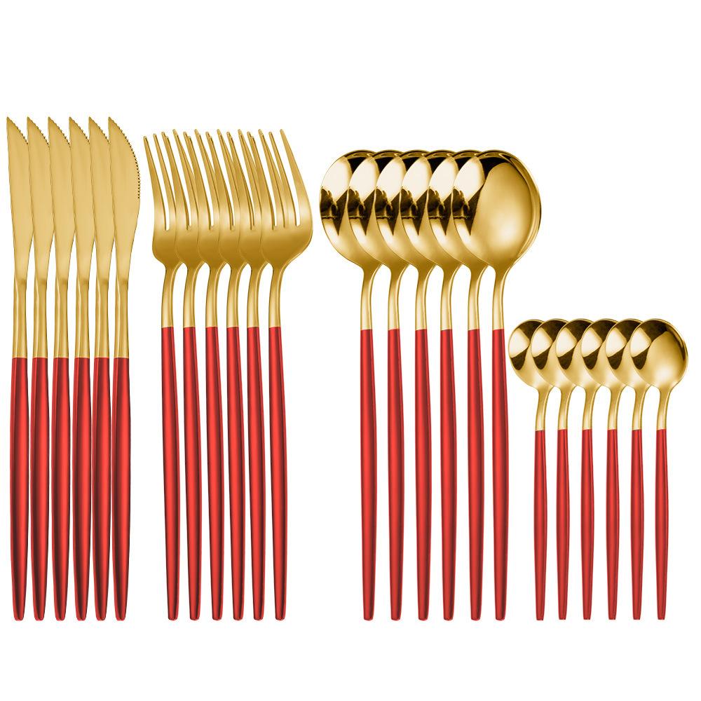24Pcs Stainless Steel Dinnerware Set Kitchen Green Gold Cutlery Set Knife Fork Spoon Flatware Tableware Minimalist Silverware