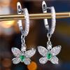 Cute Female White Green Zircon Stone Butterfly Hoop Earrings Fashion Female Silver Color Wedding  For Women