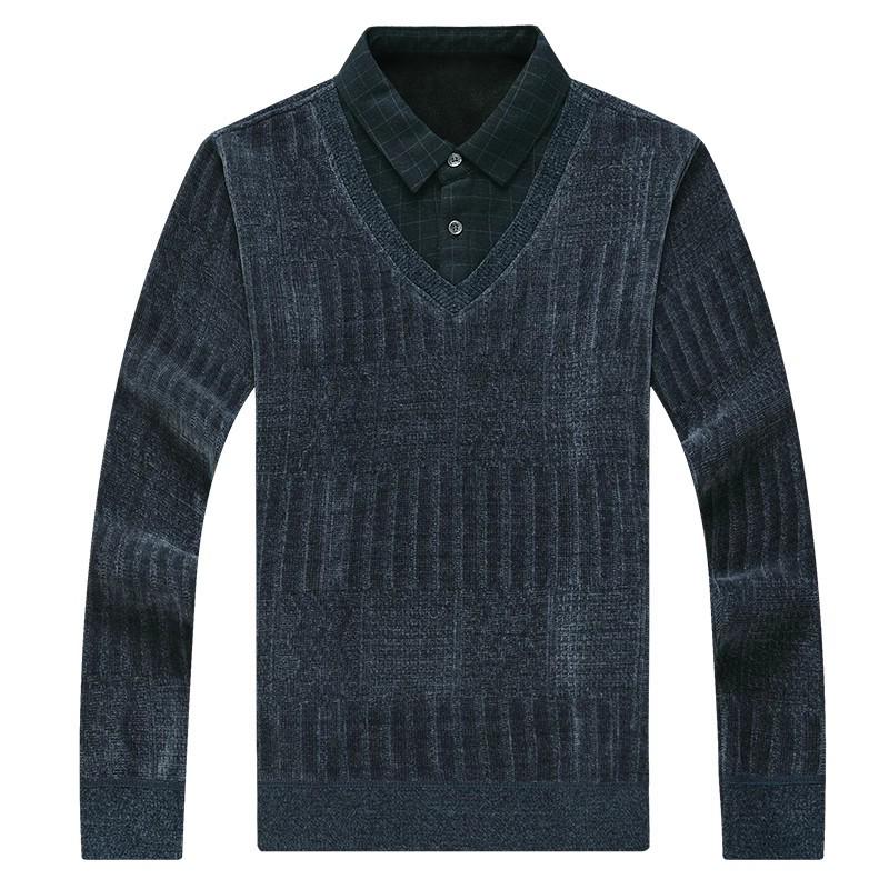 Woodpecker Men's Fleece-Lined Two-Piece Chenille Sweater with Shirt Collar