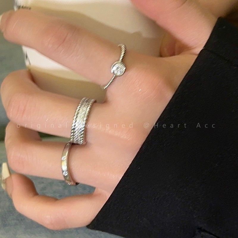 Fashion Y2k Accessories Open Ring Star Zircon Crystal Rings for Women Girls Double Layer Aesthetic Grunge Jewely Set