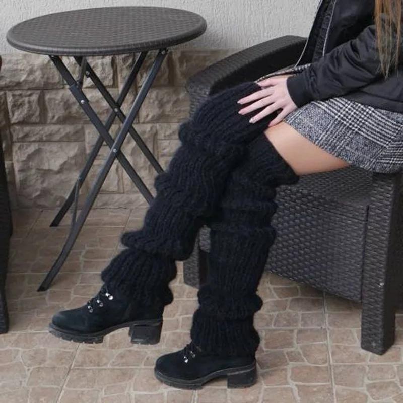 Y2K Návleky na nohy 40cm Korejské Lolita Dívčí Dlouhé Ponožky pro Vrstvení do Bot Kryt na Zahřátí Nohy Jednobarevné Tepelné Kožešinové Ponožky