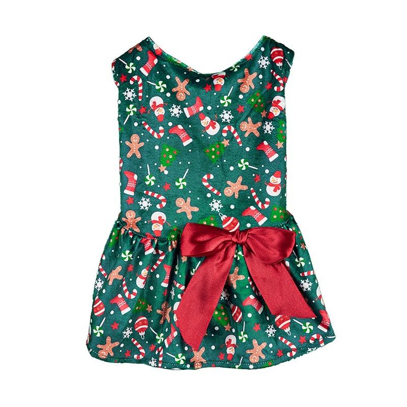 European and American Hot-Selling Bow Ribbon Cat Clothes Christmas Print Teddy Dress Dog Dress Pet Princess Dress