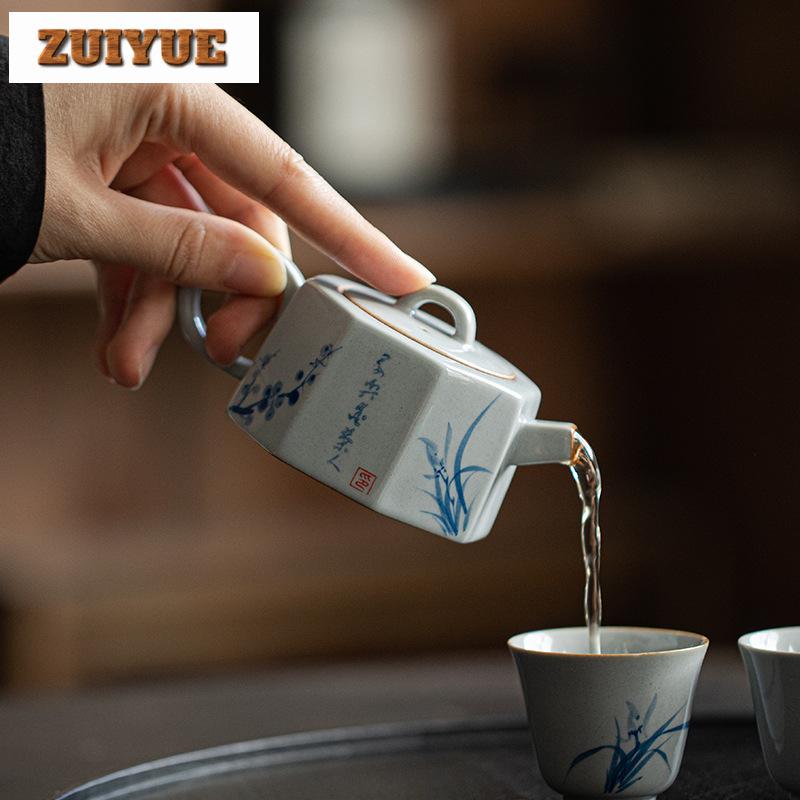 90ml Green Glaze Hand Painted Teapot Household Four Gentlemen Bafang Pot Luxury Pot Tea Maker Kettle Tea Items Services Ornament