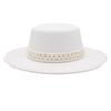 French Top Hat Female Hepburn Shade Felt Hat Bride Wide Brim Jazz Hat Pearl Chain Woolen Hat Black