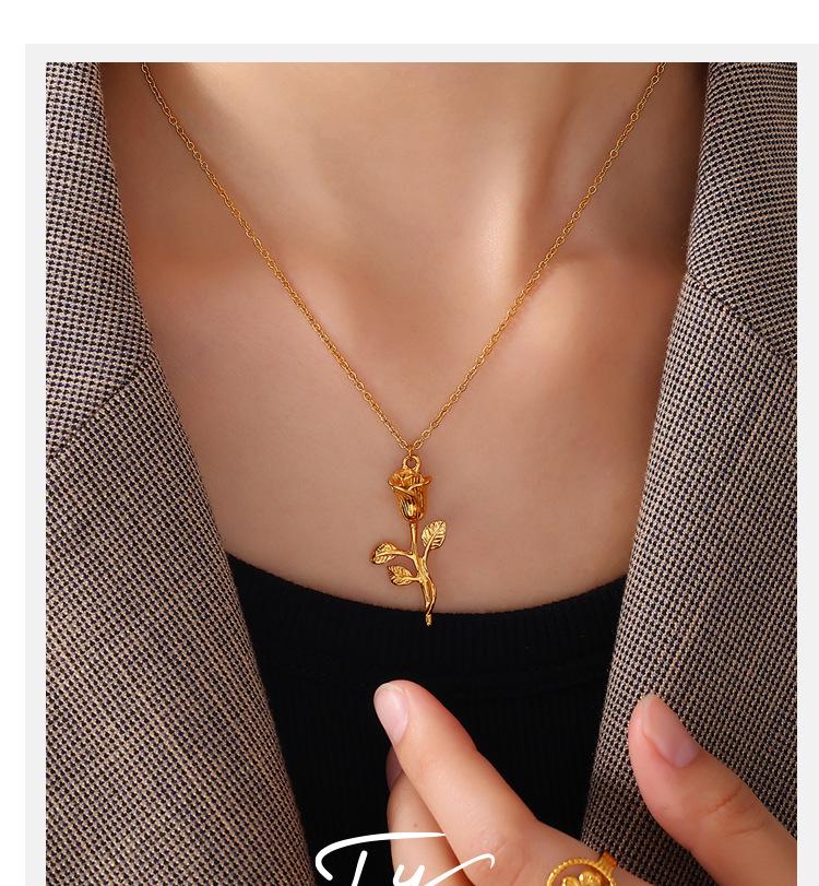 18K Vergoldete 3D Rosenanhänger Halskette - Leichter Luxus Damen Schmuck Geschenk