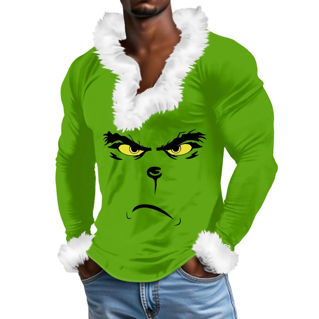 Herren Lässiges Cartoon Bedrucktes Plüsch V-Ausschnitt Mit Fleece Langärmliges Sweatshirt