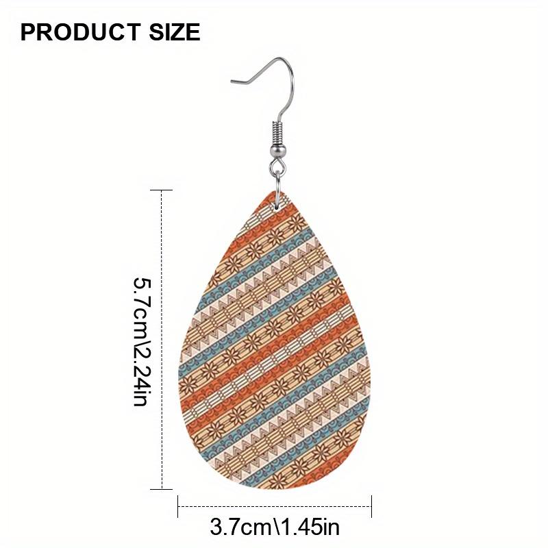 Vintage Bohemia Flowers Stripes Pattern Maillard Color Drop Earrings for Women Girls Ethnic Style Stud Earrings Festival Jewelry Christams Jewelry