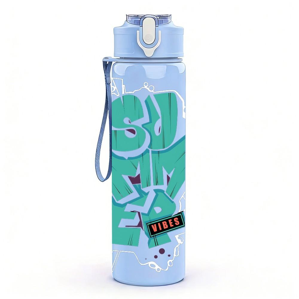 1PC Korean Hangul Text Minimalist Art Print 750ml Color Plastic Sports Water Bottle Leakproof Flip Straw Lid Suitable for Sports Office Home Use