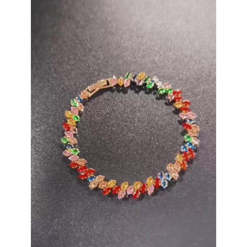 Marquise Multi-Color Cubic Zirconia Watch-Buckle Chain Bracelet for Women, Bohemian Style, Ideal for Daily & Party Wear, Perfect Gift