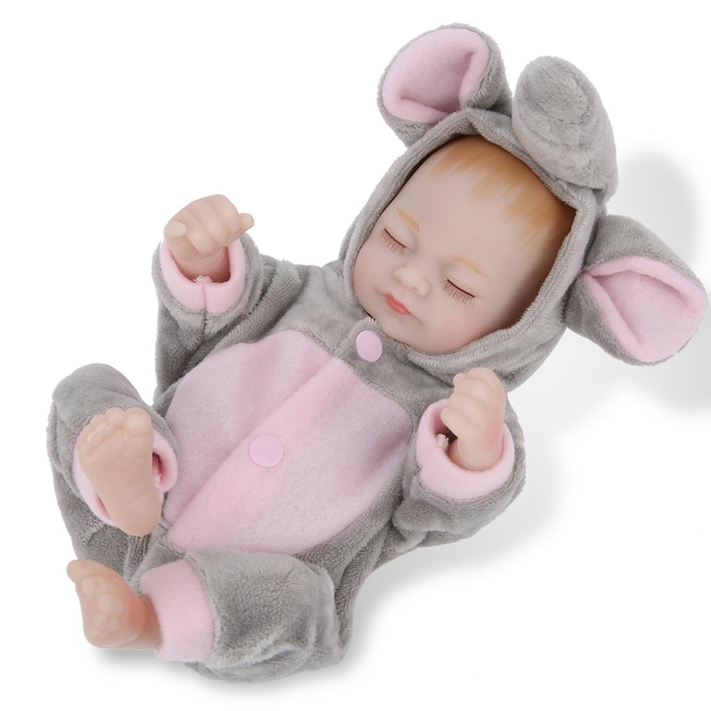 Mini Baby Doll Lifelike Silicone Closing Eyes Bath Toys Girls Doll Toy for NewbornsGray Pink Doll
