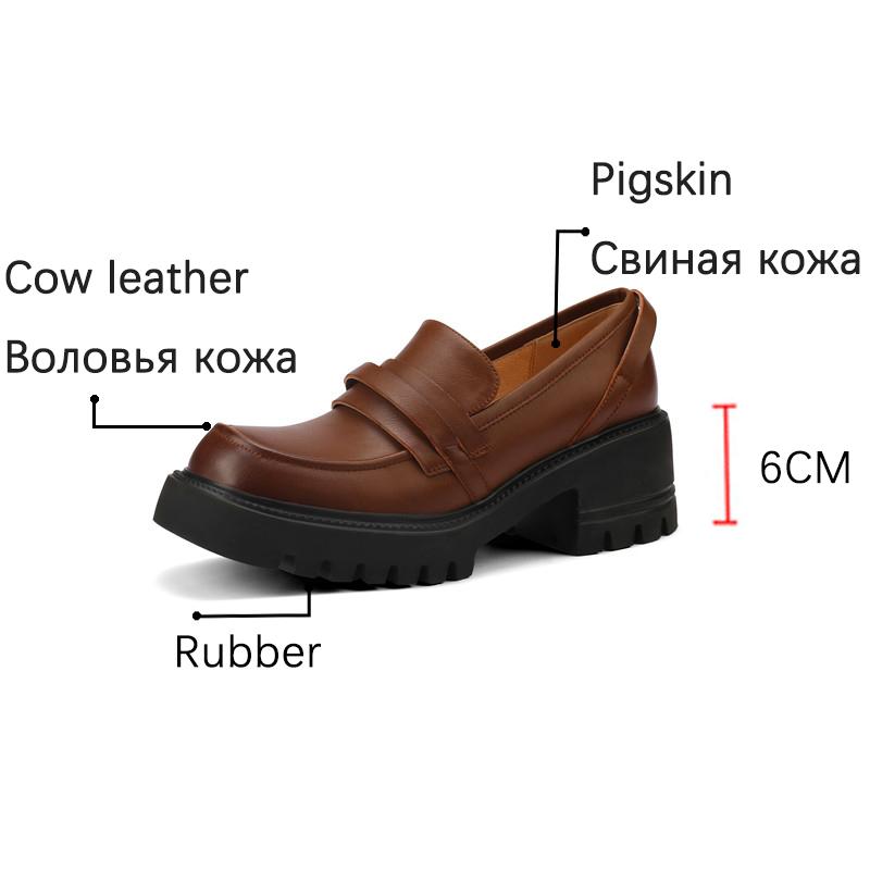 New Fashion  Genuine Leather Women Shoes Casual Slip -On Loafers Comfortable Soft Platform Shoes Square Toe Heels Shoes Woman