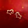Real 925 Silver Hollow Horse Mini Stud Earrings For Women Party Classic Fine Jewelry Minimalist Animal Accessories