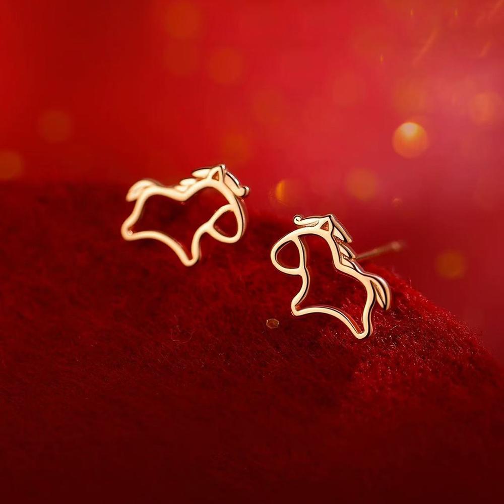 Real 925 Silver Hollow Horse Mini Stud Earrings For Women Party Classic Fine Jewelry Minimalist Animal Accessories