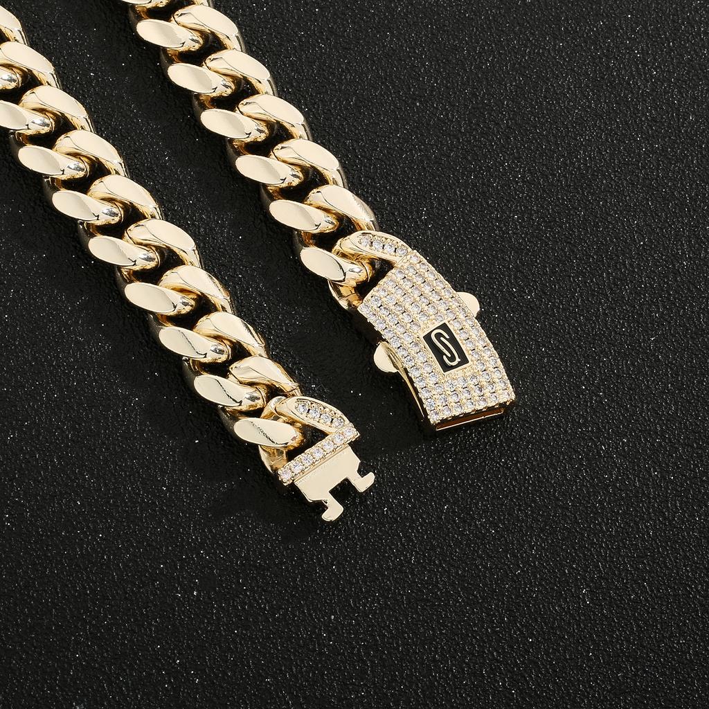 Hip Hop Jewelry Cable Chain Necklace 14K Gold Plated Geometric Brass Zircon Cuban Chain Link Necklace for Gift