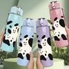 1PC Cow Spot Black White Repeat Pattern 750ml Color Plastic Sports Water Bottle Leakproof Flip Straw Lid Suitable for Sports Office Home Use