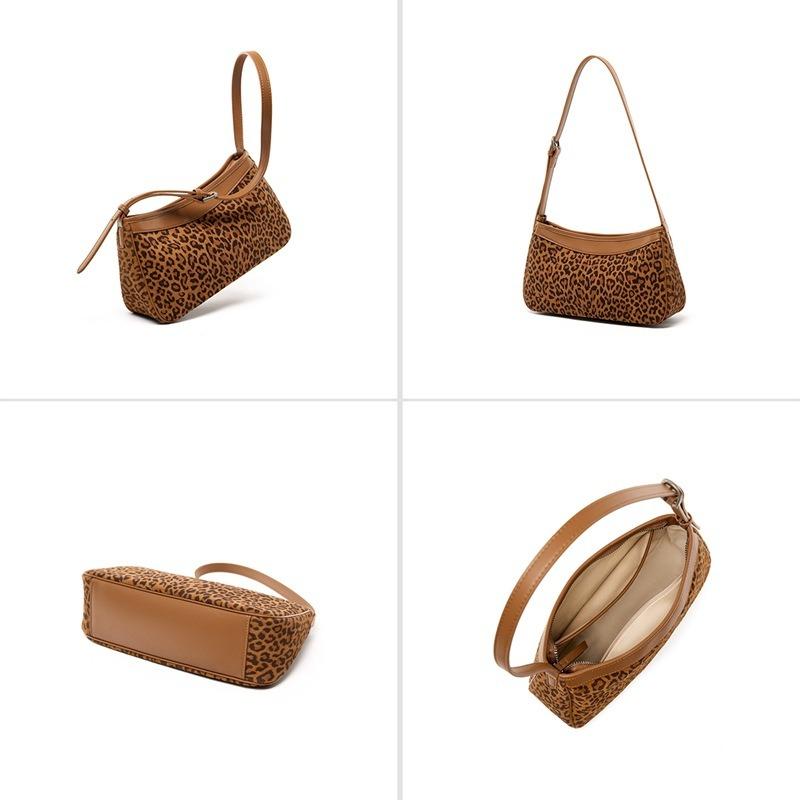 First Layer Cowhide Small Bag Design Sense Niche Women's Messenger Bag Leather Light Fashion Leopard Print Shoulder Bag