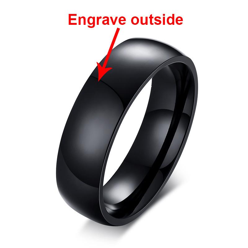 Vnox Personalisierter Ring aus Edelstahl mit abgeschrägter Kante und gebürstetem Mittelring für Männer und Frauen, schwarzer Ehering, individueller Ring mit Namen, Buchstaben und Datum