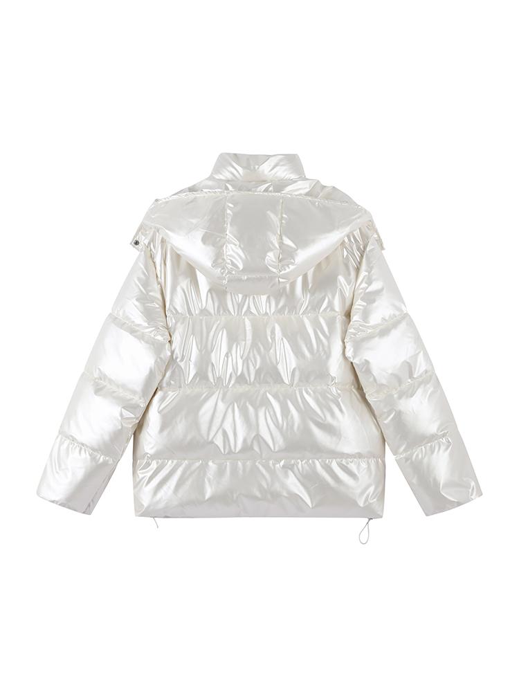 Dámská péřová bunda z lakované látky s odnímatelnou kapucí Dámská hřejivá, jednoduchá a módní zimní bunda 2025