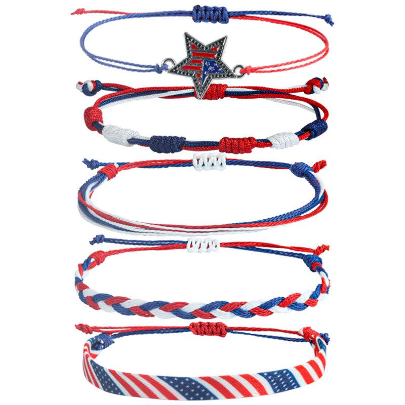 American Independence Day Red, White & Blue Star Woven Bracelet