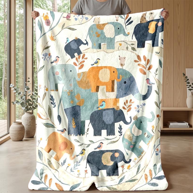 Elephants Among Flowers Theme Blanket Lightweight Warm Flannel Blanket Decorative Throw Blanket for Home Decoration