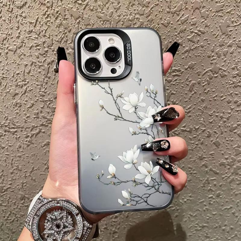 Magnolia Blossom Chinese Style Phone Case for iPhone 17 16 15 14 13 12 11 16E Series Pro Max Plus Double Layer Protection
