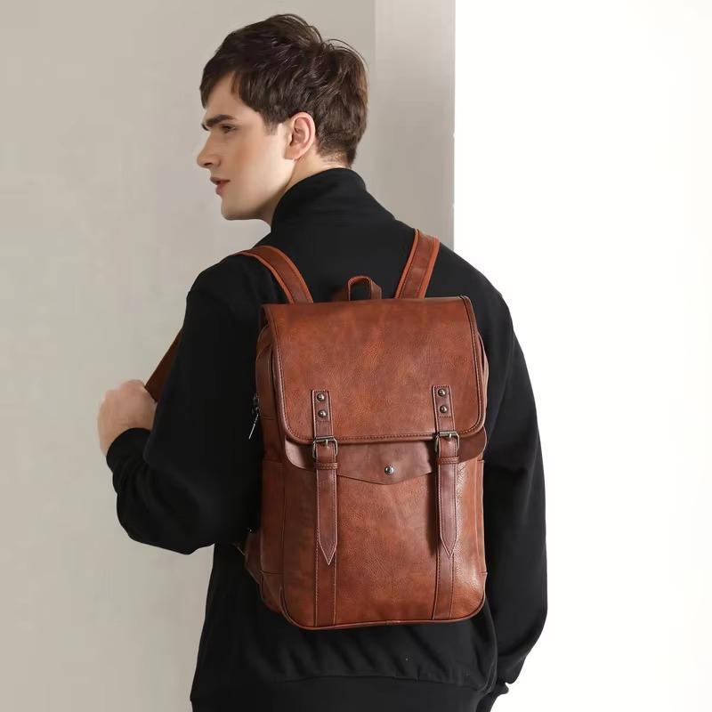 Multifunctional Vintage Waterproof Backpack Men Luxury School Bags Leather Backpacks Travel Retro 15.6 Inch Laptop Bag For Men