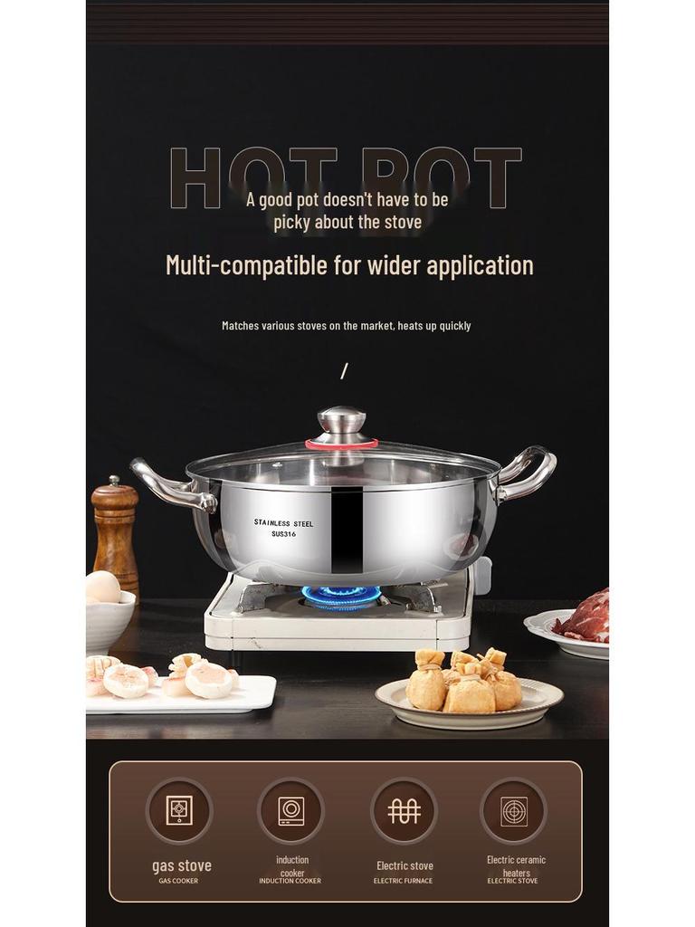 German 316 Stainless Steel Extra Thick Large Capacity Hot Pot & Steamer - Induction & Open Fire Compatible