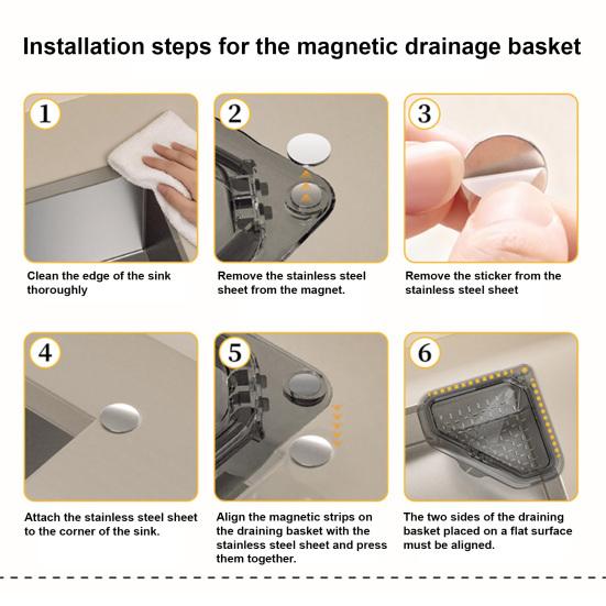 Magnetic Corner Sink Basket Triangular Kitchen Sink Strainer Easy Cleaning Drain Catcher for Food Scraps