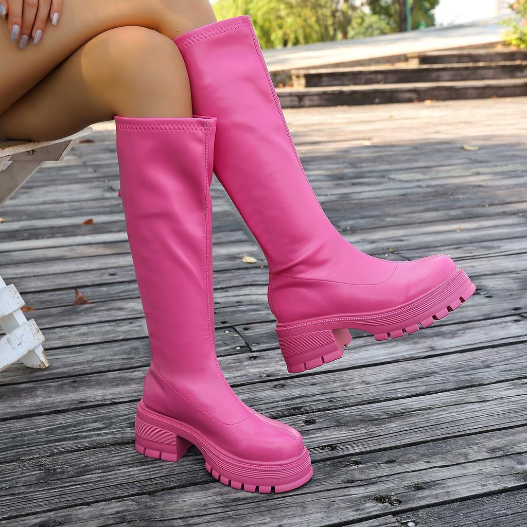 2025 foreign trade autumn new round head thick heel thick bottom sleeve fashionable versatile foreign style European and American boots women