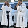 Womens Faux Fur Hooded Coat White Slim Fit Mid-Length Winter Jacket Synthetic Outerwear
