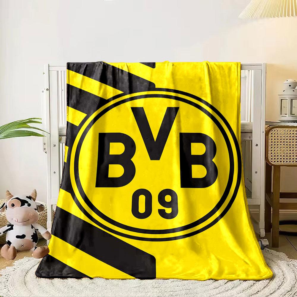 Yellow Background with Black "BVB 09" Circle and Diagonal Black Stripes. for All Seasons Blanket Lunch Break Throw Gift