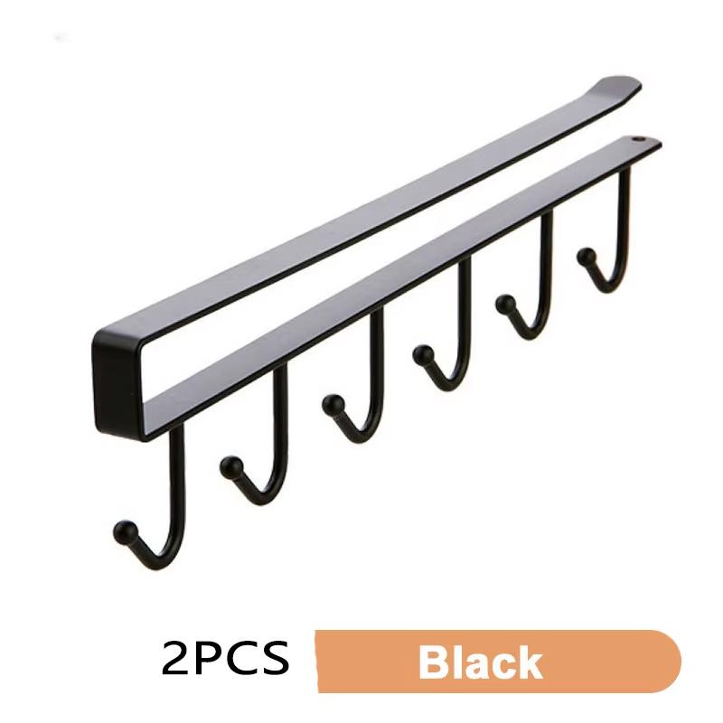 1/2pcs 6 Hook Coffee Cup Mug Holder Black White Hooks Shelf Multifunction Kitchen Cabinet Sundries Organizer Storage Hanger