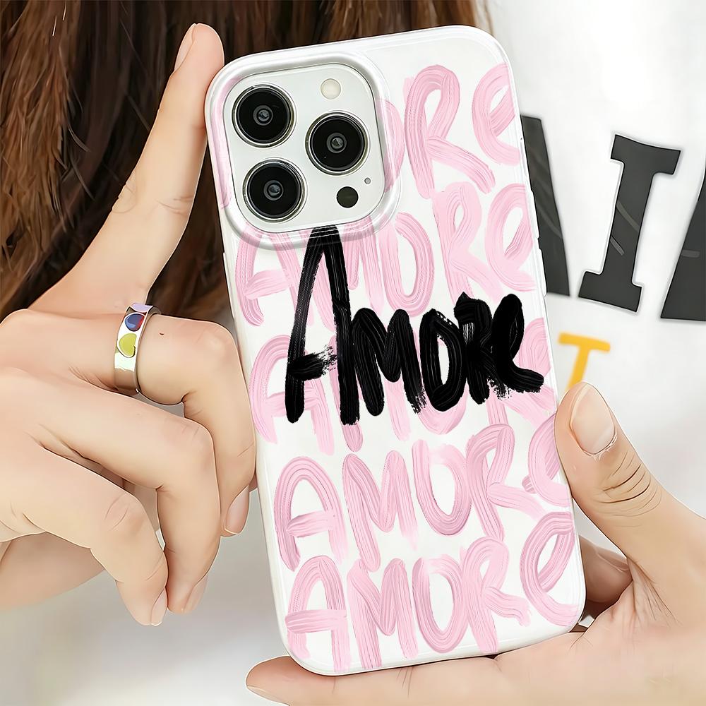 High Quality Amore Doodle Letters Silicone Case For Iphone 11 14 Plus 12 17 15 13 16 Pro Max Shock Absorption Cover
