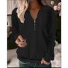 Women's Round Neck Blouse Quarter Zip Textured Knit Long Sleeve Pullover Sweatshrit